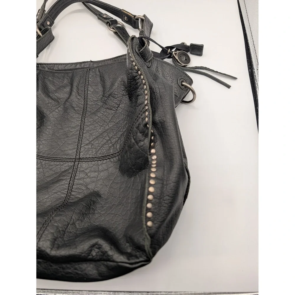 The Sak Black Pebbled Leather Studded Hobo Bag Shoulder Purse Slouchy Tote